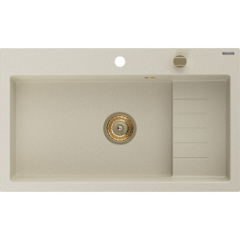 MEXEN/S MEXEN/S - Omar granitový drez 800 x 480 mm, béžová, zlatý sifón 6520801005-69-G