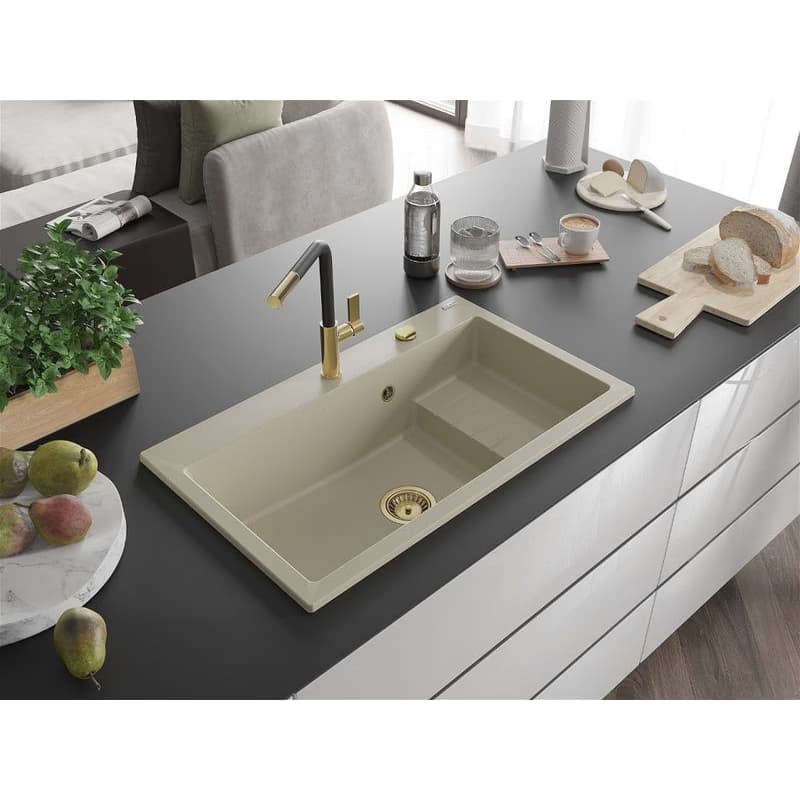 MEXEN/S MEXEN/S - Omar granitový drez 800 x 480 mm, béžová, zlatý sifón 6520801005-69-G 2