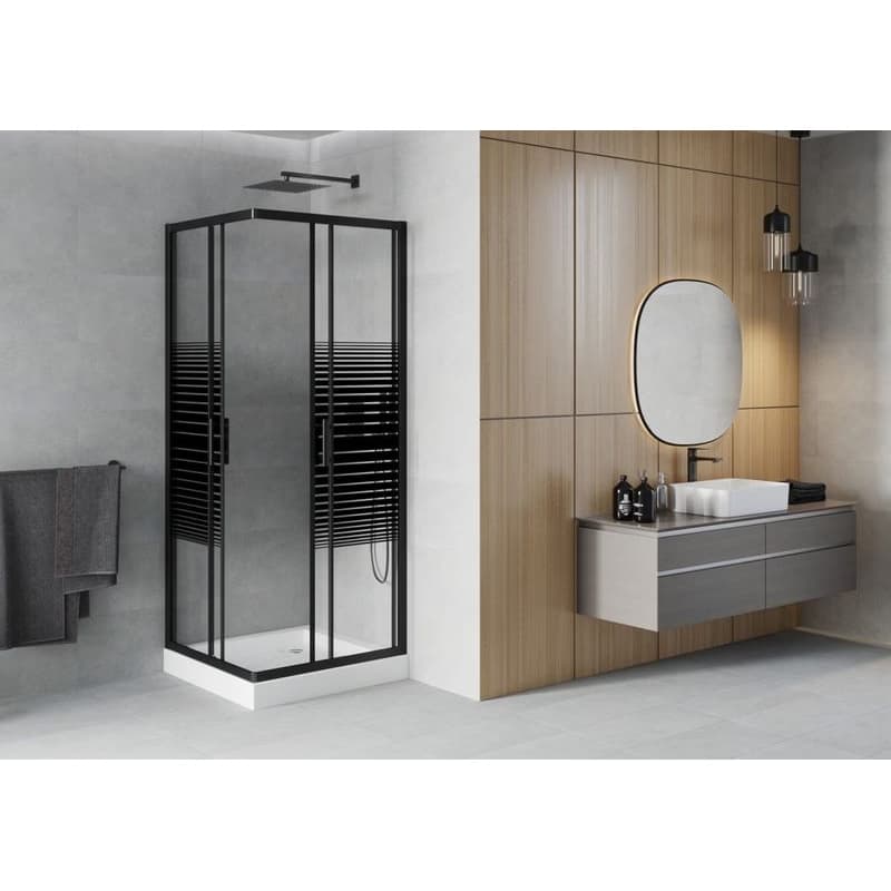 MEXEN/S - Rio sprchovací kút štvorec 80 x 80, pruhy, čierny + vanička Rio vrátane výpuste 860-080-080-70-20-4510 3