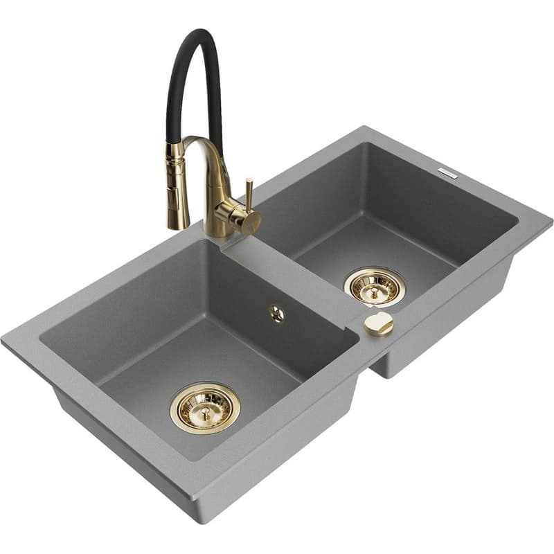 MEXEN/S MEXEN/S - Mario granitový drez 2-bowl vrátane batérie Aster, šedá 6504-71-73450-57-G 1