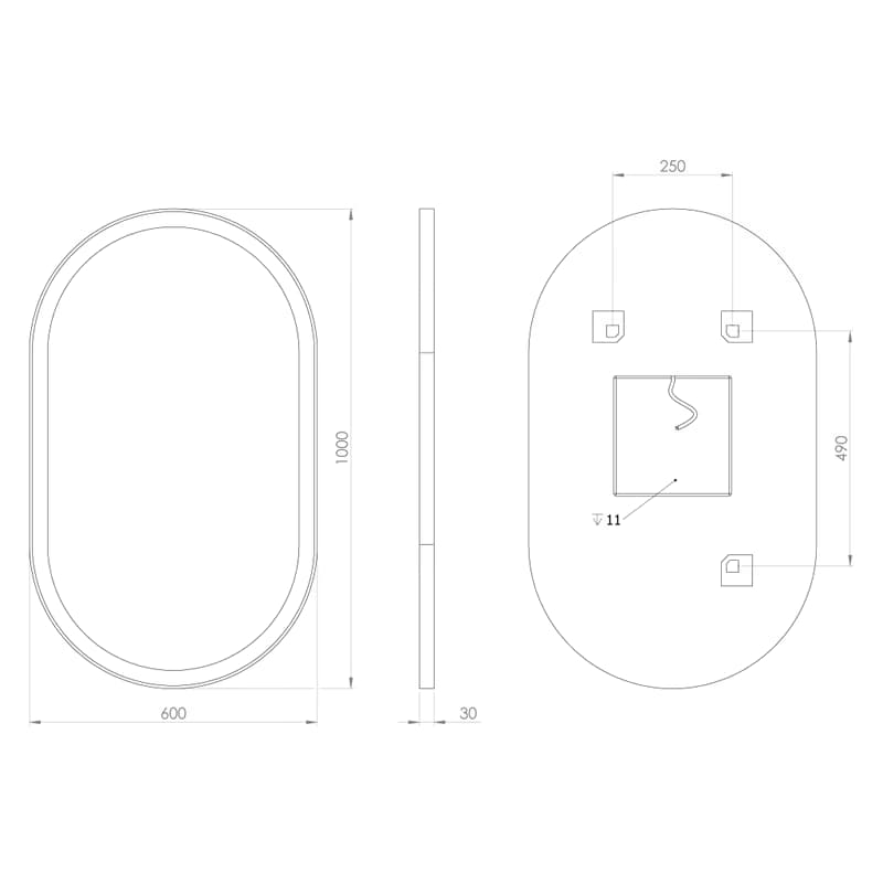 SAPHO - PARGA oválne zrkadlo s LED osvetlením 60x100 cm PG600 2