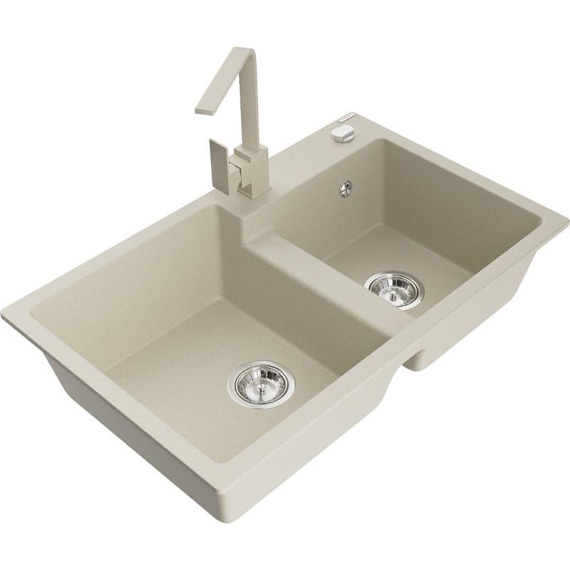 MEXEN/S MEXEN/S - Tomas granitový drez 2-bowl vrátane batérie Rita, béžová 6516-69-670300-69 1