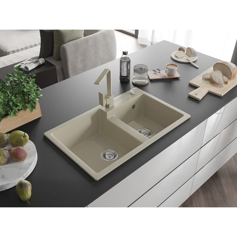MEXEN/S MEXEN/S - Tomas granitový drez 2-bowl vrátane batérie Rita, béžová 6516-69-670300-69 2