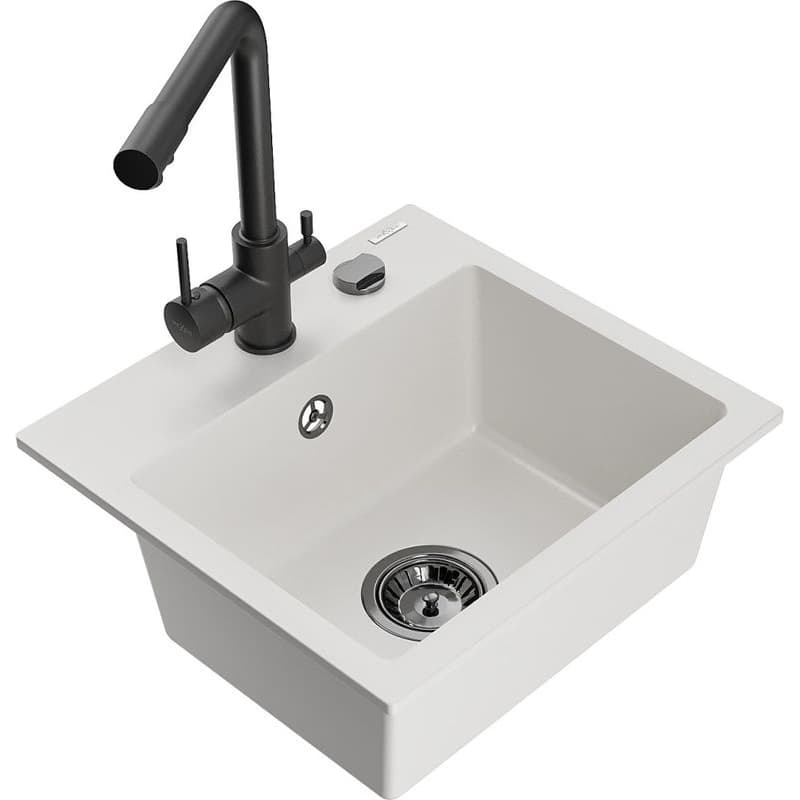 MEXEN/S MEXEN/S - Milo granitový drez vrátane batérie Duero, biela 6505-20-671600-70