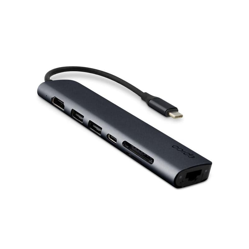 Epico 7v1 hliníkový USB-C 8K húb - atramentová