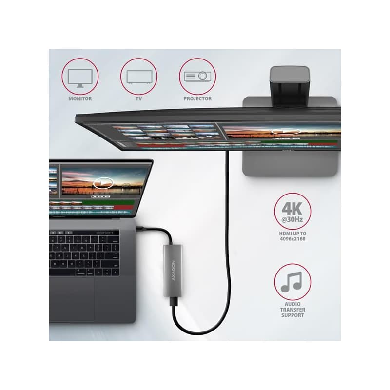 AXAGON HMC-5G21, USB 10Gb/s húb, porty 2x USB-A, 2x USB-C, HDMI 4k/30, PD 60W, kábel USB-C 13cm 6