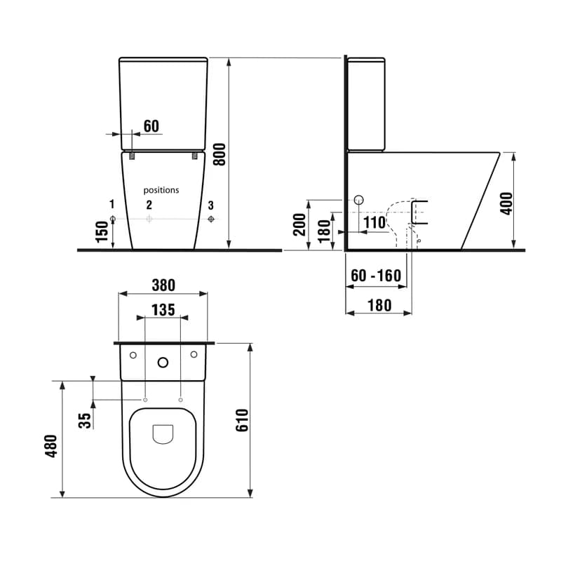 SAPHO - PACO RIMLESS WC kombi, spodný/zadný odpad, čierna mat PC1012WRB 2