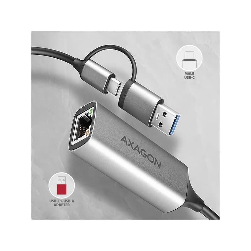 AXAGON ADE-TXCA, USB-C + USB-A 3.2 Gen 1 - Gigabit Ethernet sieťová karta, Asix AX88179, auto inštal 6