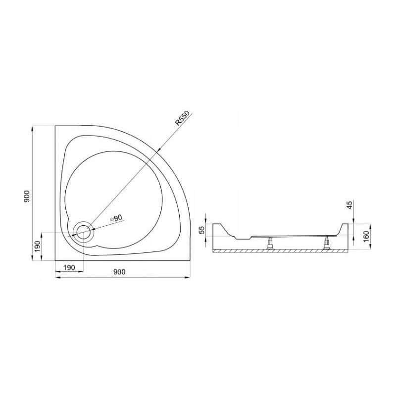 KERRA - Sprchová kabína Tiara 90x90 štvrťkruh s vaničkou 5907548112552 5