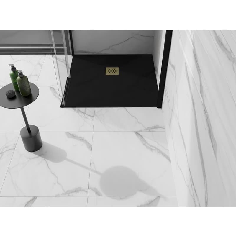 MEXEN/S - Stone+ štvorcová sprchová vanička 80 x 80, čierna, mriežka zlatá 44708080-G 3