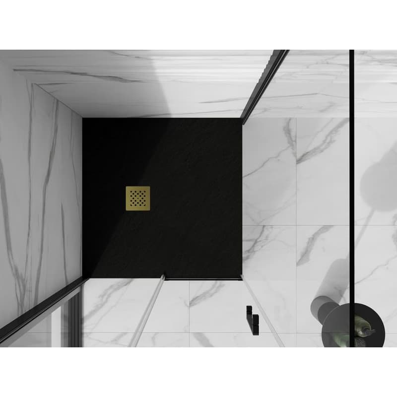 MEXEN/S - Stone+ štvorcová sprchová vanička 80 x 80, čierna, mriežka zlatá 44708080-G 4