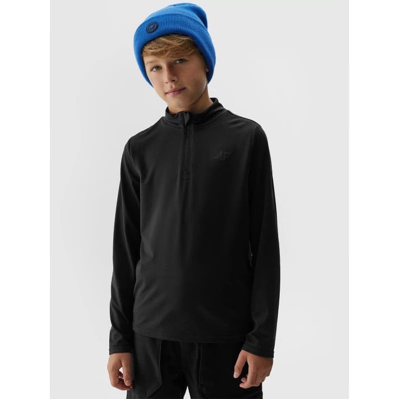 Chlapčenská lyžiarska mikina s 1 2 zipsom 4F JUNIOR BRUSHED UNDERWEAR-JAW23UBRUM045-20S-DEEP BLACK 2