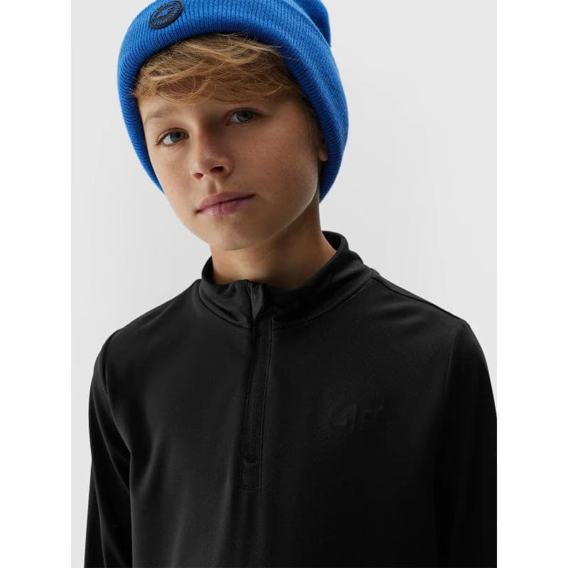 Chlapčenská lyžiarska mikina s 1 2 zipsom 4F JUNIOR BRUSHED UNDERWEAR-JAW23UBRUM045-20S-DEEP BLACK 4