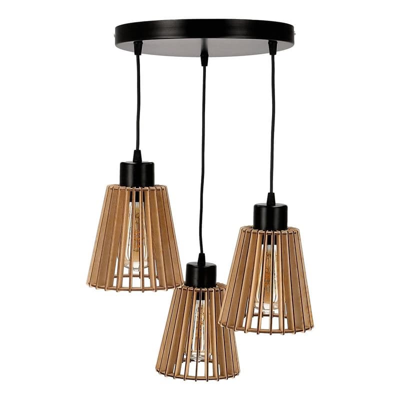 Závesné svietidlo DELOS okrúhla základňaAD-LD-6410BE27D, 3x60W, E27, čierna/drevo (ORNO) 1