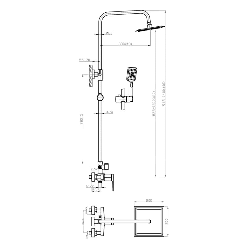 INVENA - Sprchový stĺp s batériou MIDNIGHT čierna/zlato AU-35-D14-V 2