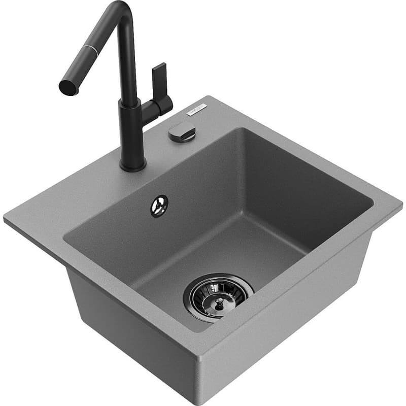 MEXEN/S MEXEN/S - Milo granitový drez 1-miska vrátane batérie Flora, šedá 6505-71-670401-70-B 1