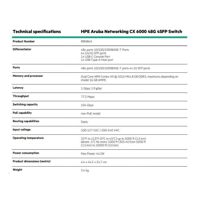 HPE Aruba Networking CX 6000 48G 4SFP Switch R8N86AR RENEW 3