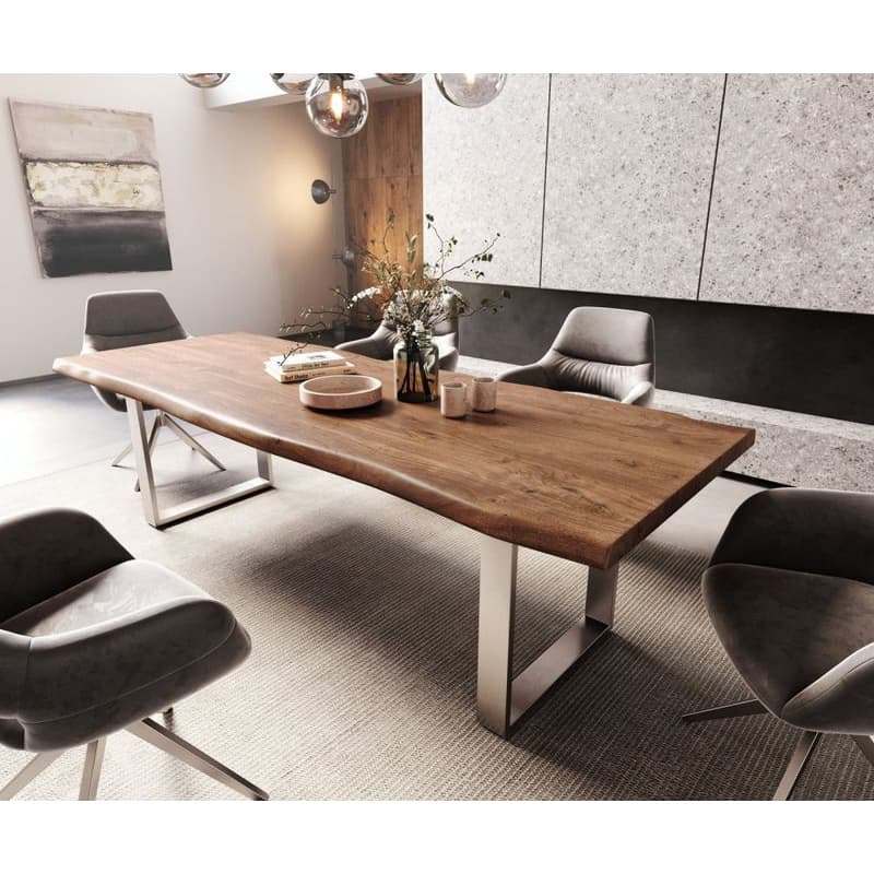 Jedálenský stôl Edge 260x100 XL akácia hnedá nerezová oceľ úzky Live 1