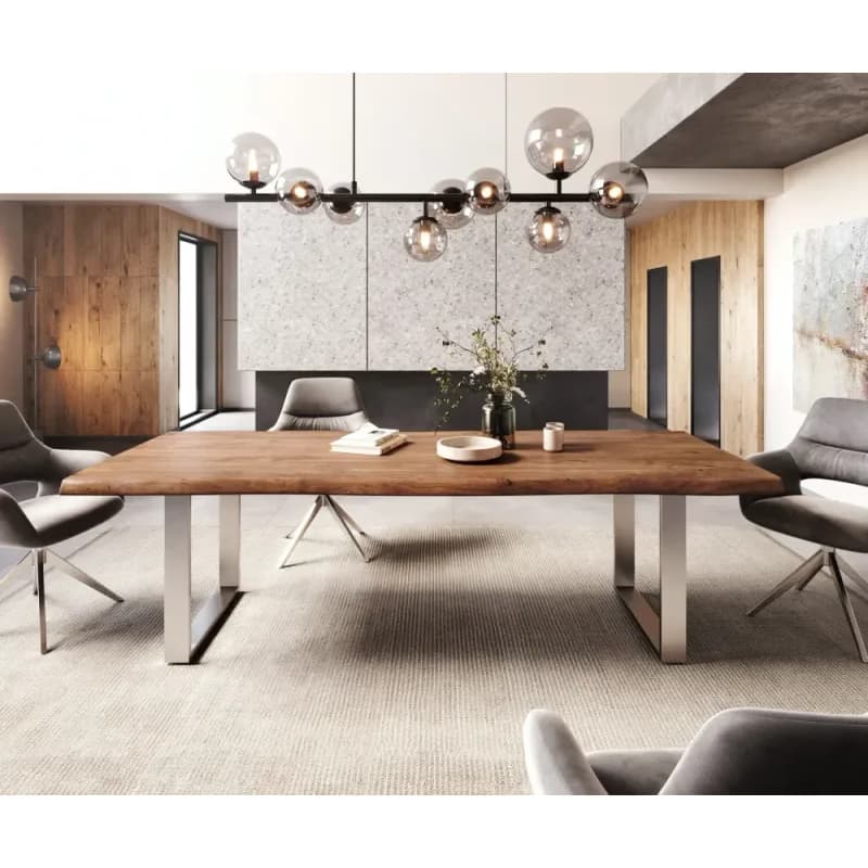 Jedálenský stôl Edge 260x100 XL akácia hnedá nerezová oceľ úzky Live 2