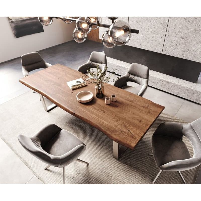 Jedálenský stôl Edge 260x100 XL akácia hnedá nerezová oceľ úzky Live 4