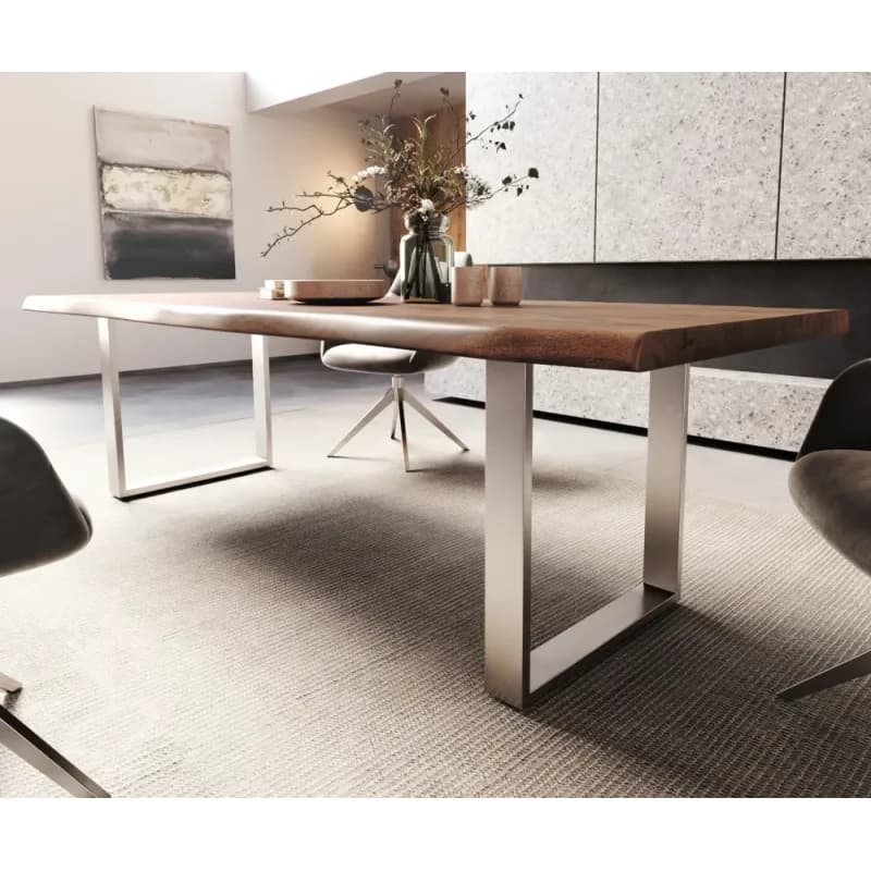 Jedálenský stôl Edge 260x100 XL akácia hnedá nerezová oceľ úzky Live 5