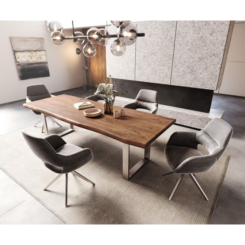 Jedálenský stôl Edge 260x100 XL akácia hnedá nerezová oceľ úzky Live 6