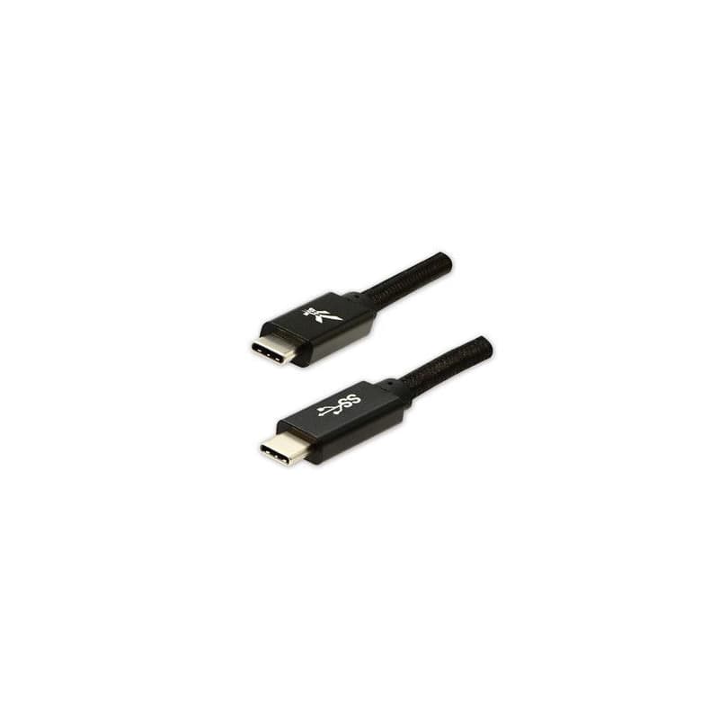 Logo USB kábel (3.2 gen 1), USB C samec - USB C samec, 1m, 5 Gb/s, 5V/3A, čierny, box, nylonové opletenie, hliníkový kryt konektora, 1
