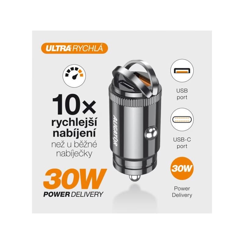 Aligator mini nabíjačka do auta Power Delivery 30W, USB-C + USB-A 4