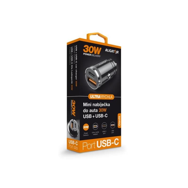 Aligator mini nabíjačka do auta Power Delivery 30W, USB-C + USB-A 5