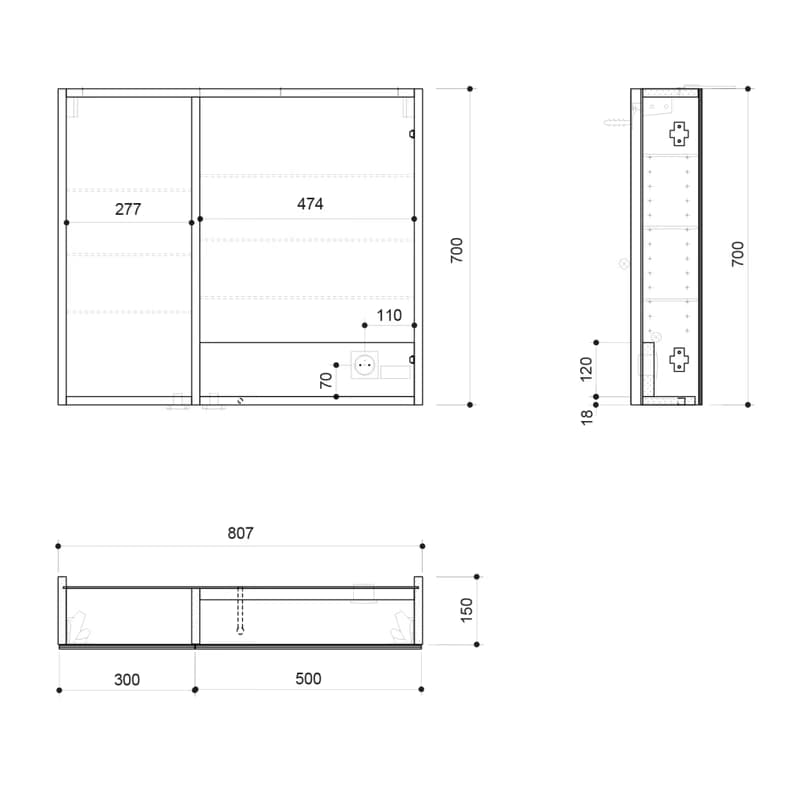 SAPHO - LINEX galérka s LED osvetlením, 80x70x15cm, biela LX080-0030 5