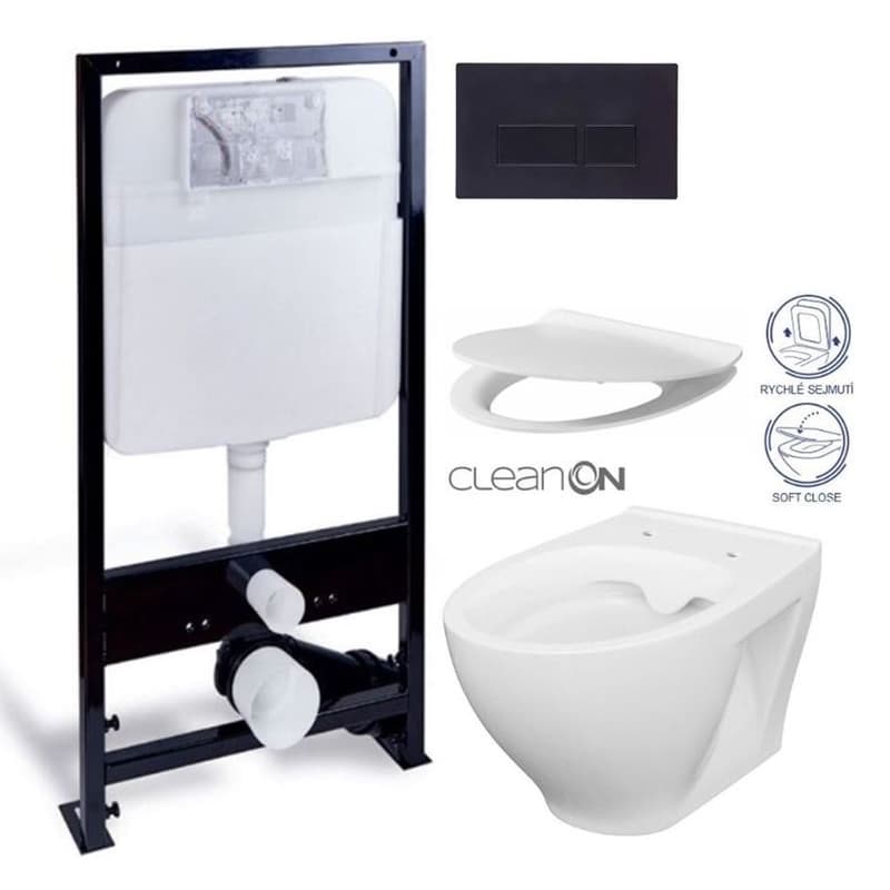 PRIM predstenový inštalačný systém s čiernym tlačidlom 20/0044 + WC CERSANIT CLEANON MODUO + SEDADLO PRIM_20/0026 44 MO1 1