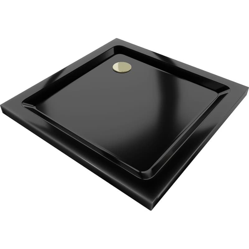 MEXEN/S - Flat sprchová vanička štvorcová slim 70 x 70, čierna + zlatý sifón 40707070G 1
