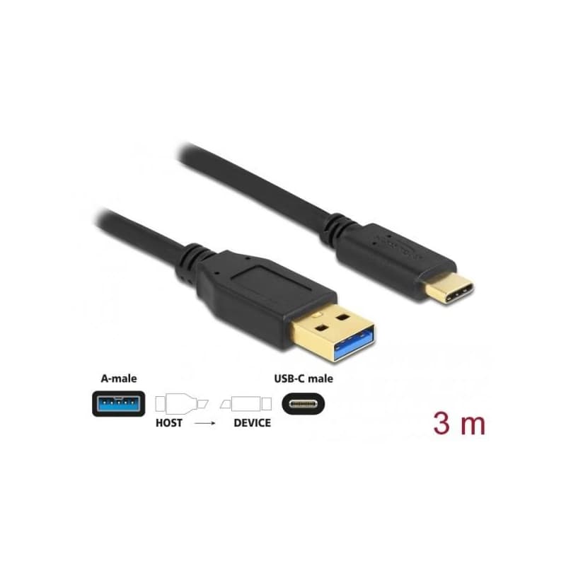 Delock SuperSpeed USB (USB 3.2 Gen 2) kábel Typu-A na USB Type-C™, dĺžky 3m