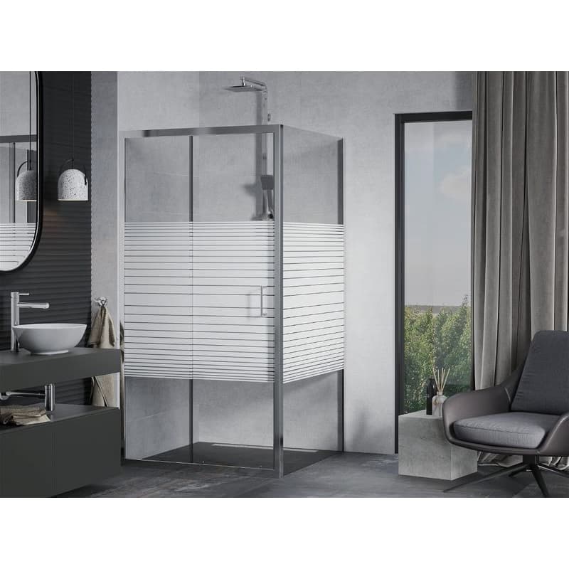 MEXEN/S - APIA sprchovací kút 90x90, dekor - pruhy, chróm 840-090-090-01-20 2