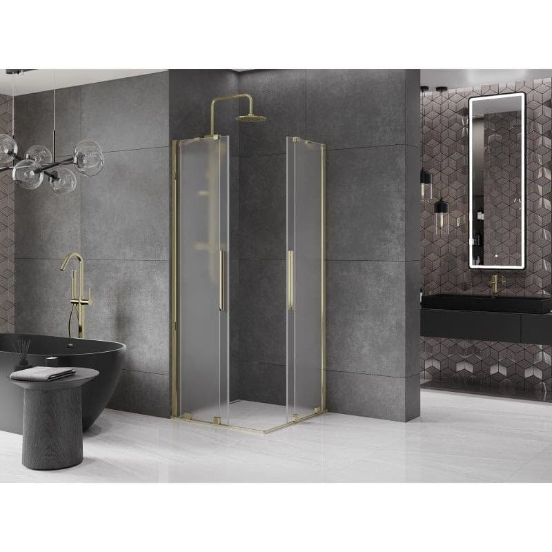 MEXEN/S - Velar Duo sprchovací kút, posuvné dvere 80 x 80, dekor, zlato 871-080-080-32-50 3