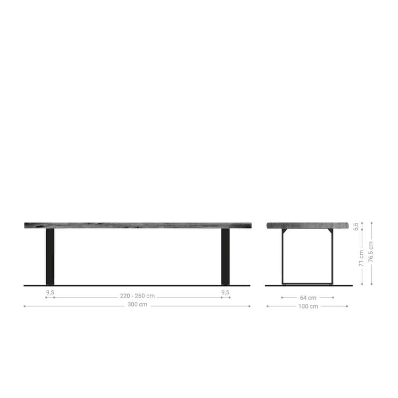 Jedálenský stôl Edge 300x100 XL akácia hnedá nerezová oceľ úzky Live 6