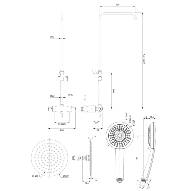OMNIRES - Y termostatický sprchový stĺp chróm /CR/ Y1244X/6CR 5