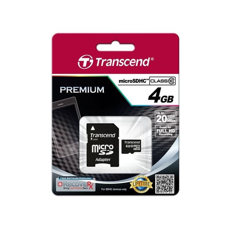 TRANSCEND MicroSDHC karta 4GB Class 10 + adaptér 3
