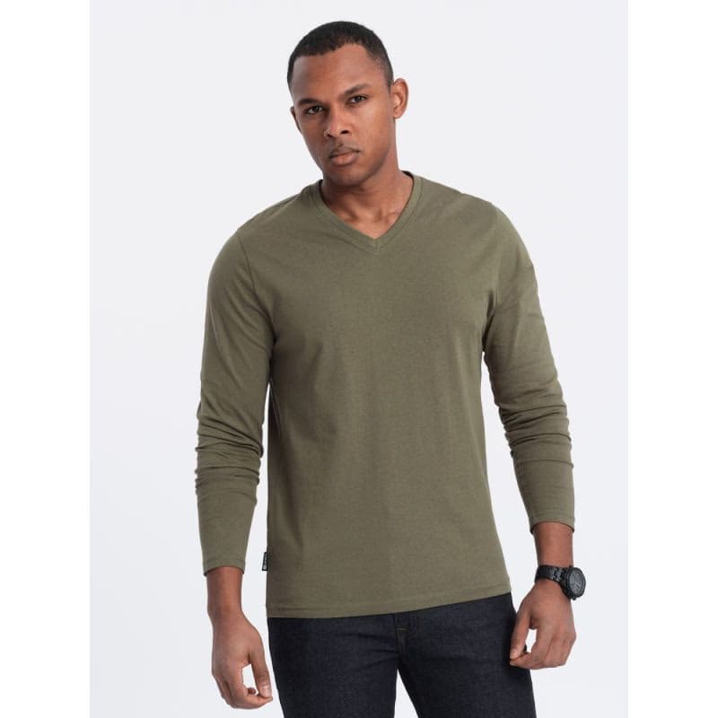 Pánske tričko s dlhým rukávom OMBRE Longsleeve OM-LSBL-0108 V-2 dark olive 2