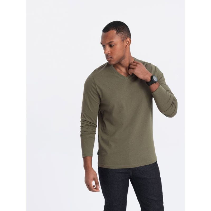 Pánske tričko s dlhým rukávom OMBRE Longsleeve OM-LSBL-0108 V-2 dark olive 3