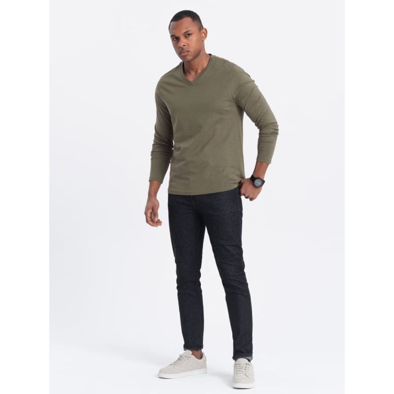 Pánske tričko s dlhým rukávom OMBRE Longsleeve OM-LSBL-0108 V-2 dark olive 4