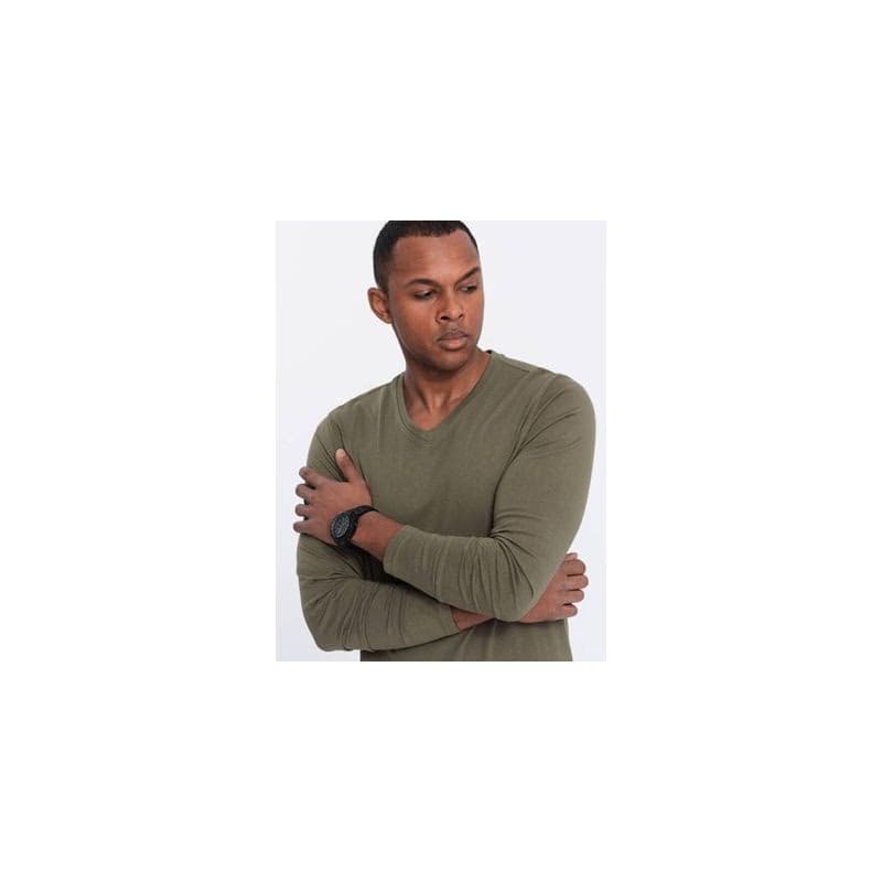 Pánske tričko s dlhým rukávom OMBRE Longsleeve OM-LSBL-0108 V-2 dark olive 6