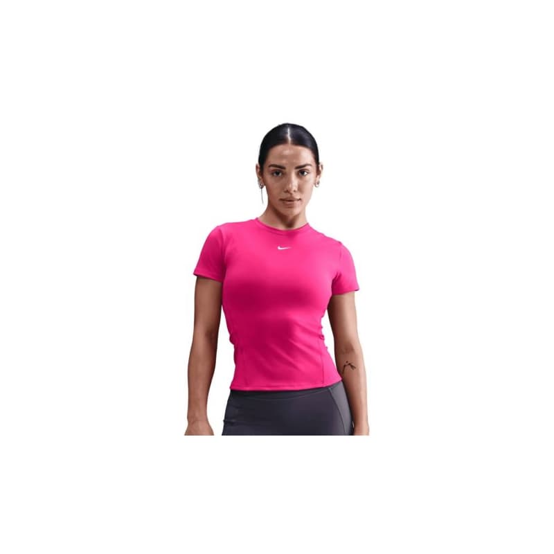 Dámske tréningové tričko s krátkym rukávom NIKE W NK ONE FTTD SS TOP RUSH PINK WHITE