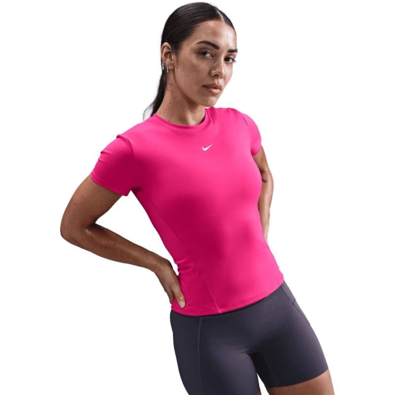 Dámske tréningové tričko s krátkym rukávom NIKE W NK ONE FTTD SS TOP RUSH PINK WHITE 2
