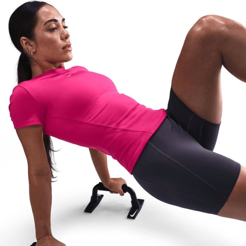 Dámske tréningové tričko s krátkym rukávom NIKE W NK ONE FTTD SS TOP RUSH PINK WHITE 5