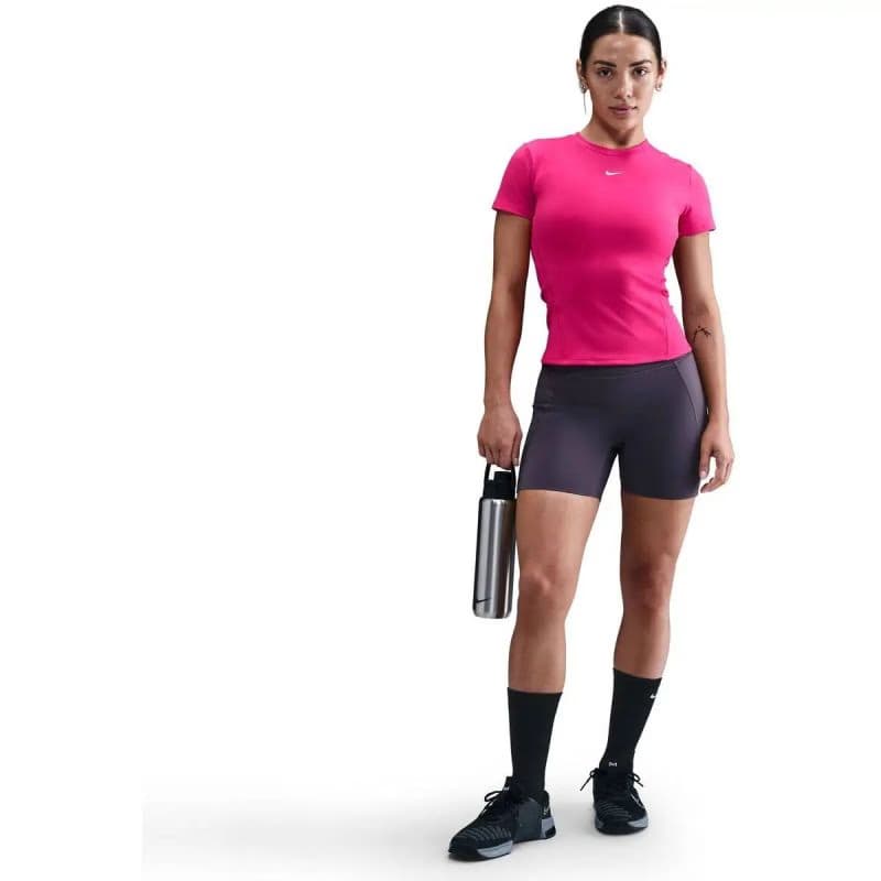 Dámske tréningové tričko s krátkym rukávom NIKE W NK ONE FTTD SS TOP RUSH PINK WHITE 6