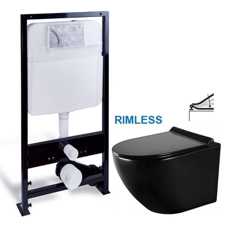 PRIM predstenový inštalačný systém bez tlačidla + WC MEXEN LENA ČERNÁ Rimless + SEDADLO PRIM_20/0026 X ME01 1