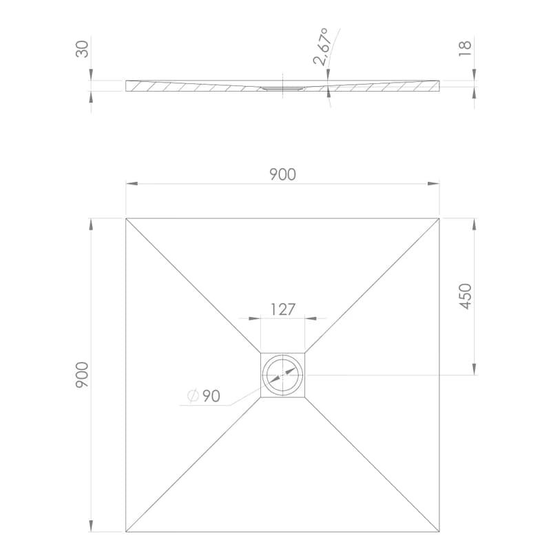POLYSAN - TRENECA sprchová vanička z liateho mramoru s možnosťou úpravy rozmeru 90x90cm, čierna matná 84300.21 2