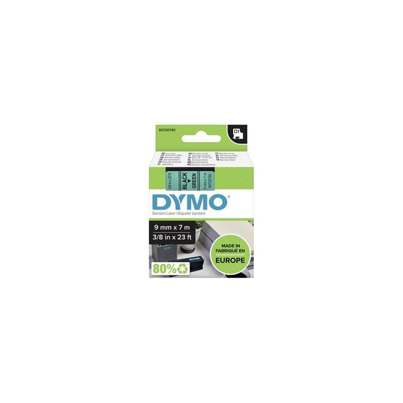 Dymo originál páska do tlačiarne štítkov, Dymo, 40919, S0720740, černý tlač/zelený podklad, 7m, 9mm, D1