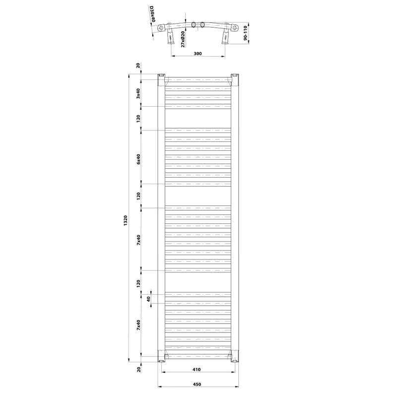 AQUALINE - ORBIT vykurovacie teleso s bočným pripojením 450x1320 biela ILO34T 2